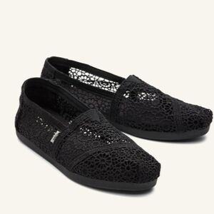 Toms Alpargata Cloud Bound Black Floral Crochet Loafers Flats Size 6